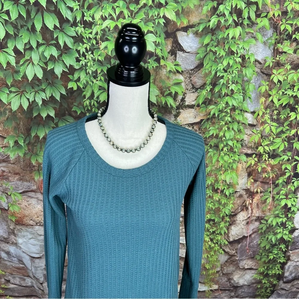 CHASER Green Waffle Weave Button Cuff Bohemian Thermal Shirt, S - Picture 9 of 11